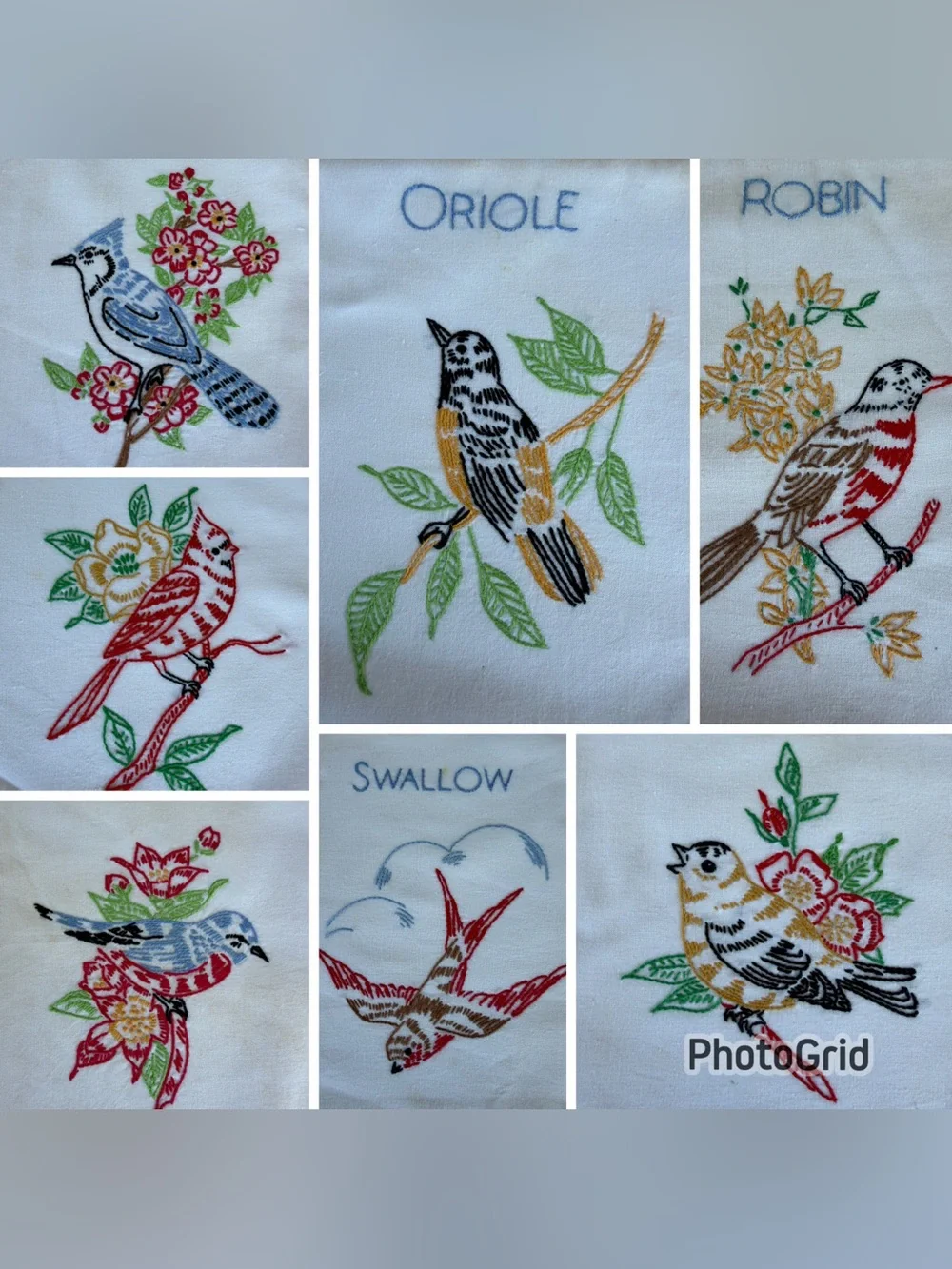 VTG 21-Piece Hand Embroidered Small Tablecloth Lot Kitschy Kittens Birds FLAWS
